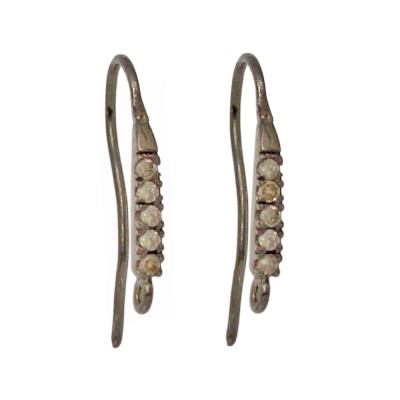 0.23 Carats Oxidized Sterling Silver Straight Single Row Diamond Earwire Pair