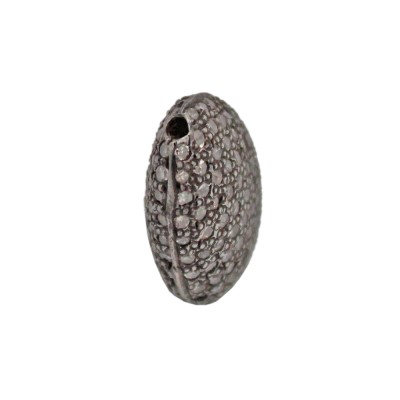 16x12mm Oxidized Sterling Silver Pave Diamond Flat Pear Shaped Bead