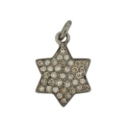 11mm Oxidized Sterling Silver Jewish Star Charm,0.38Cts of Diamond