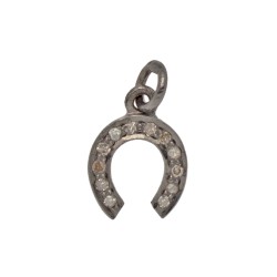 10mm Oxidized Sterling Silver Horseshoe Charm with 0.18Cts of Diamond