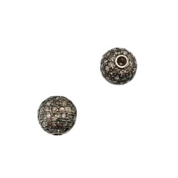 7mm Oxidized Sterling Silver Pave Diamond Round Ball Bead