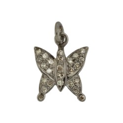 11mm Oxidized Sterling Silver Butterfly Charm,0.28Cts of Diamond