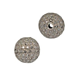 10mm Oxidized Sterling Silver Pave Black Diamond Round Ball Beads