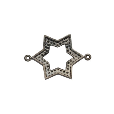 Sterling Silver Oxidized Sterling Silver Pave Diamond Thick Star of David 2 Ring Centerpiece