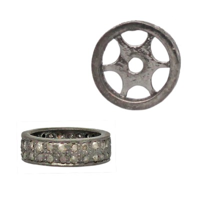 12.0mm Oxidized Sterling Silver Double Row Pave Champagne Diamond Roundel