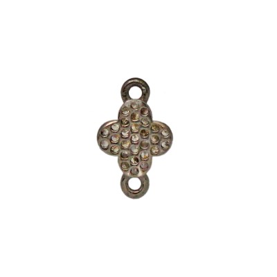 10mm Oxidized Sterling Silver and Pave Diamond 2 Ring Flower Connector