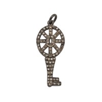 32mm Oxidized Sterling Silver Key Charm,0.64Cts of Diamond