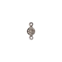 6mm Oxidized Sterling Silver Pave Diamond 2 Ring Round Domed Disc Connector