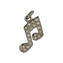 10mm Oxidized Sterling Silver Music Note Charm,0.3Cts of Diamond