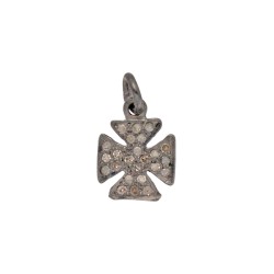 10mm Oxidized Sterling Silver Cross with 0.22Cts of Diamond