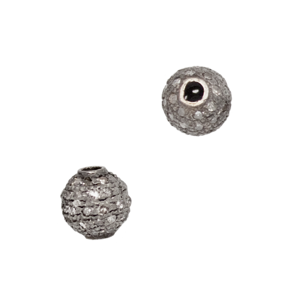 6mm Oxidized Sterling Silver Pave Diamond Round Ball Bead