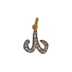 13mm Oxidized Sterling Silver Aries Charm,0.23Cts of Diamond