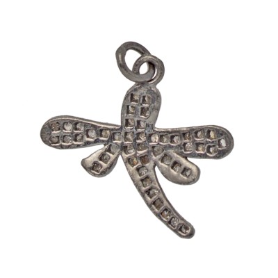 22mm Oxidized Sterling Silver Pave Diamond Dragonfly Charm