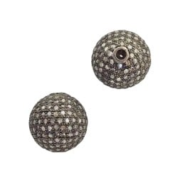 12mm Oxidized Sterling Silver Pave Diamond Round Ball Bead