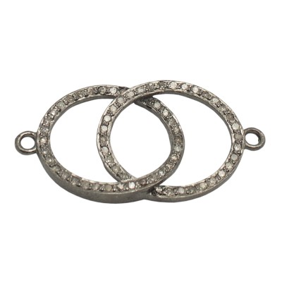 Sterling Silver Oxidized Sterling Silver Pave Diamond Thin Overlapping Oval 2 Ring Centerpiece