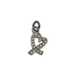 12mm Oxidized Sterling Silver Heart Charm,0.22Cts of Diamond