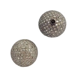 14mm Oxidized Sterling Silver Pave Diamond Round Ball Bead