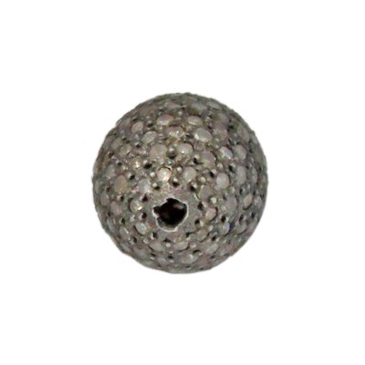 14x10mm Oxidized Sterling Silver Pave Diamond Rice Shaped Bead