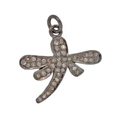 22mm Oxidized Sterling Silver Pave Diamond Dragonfly Charm