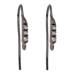 0.29 Carats Oxidized Sterling Silver Straight Single Row Diamond Earwire Pair