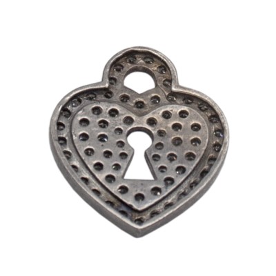 20mm Oxidized Sterling Silver Pave Diamond Heart and Lock Pendant