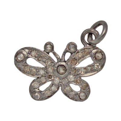 18mm Oxidized Sterling Silver Pave Diamond Butterfly Charm