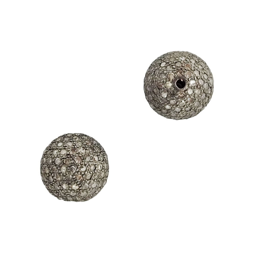 10mm Oxidized Sterling Silver Pave Diamond Round Ball Bead