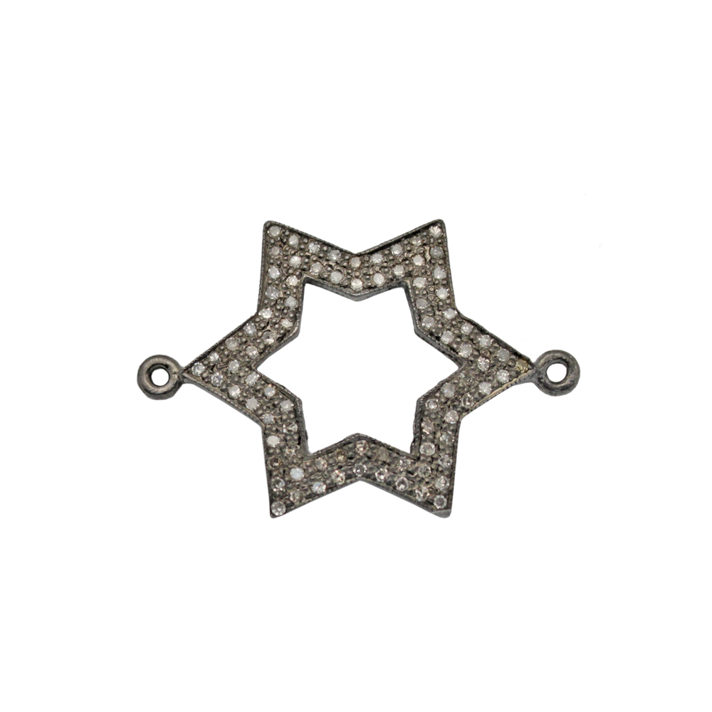 Sterling Silver Oxidized Sterling Silver Pave Diamond Thick Star of David 2 Ring Centerpiece