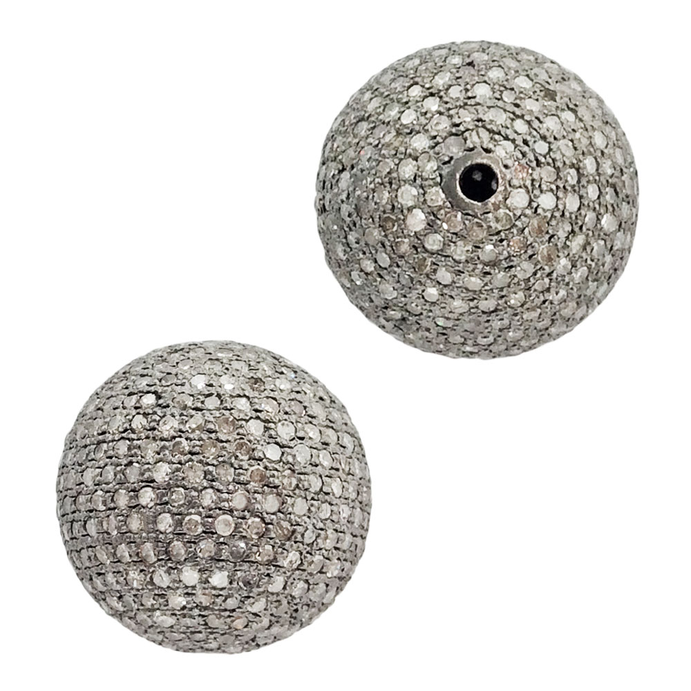 18mm Oxidized Sterling Silver Pave Diamond Round Ball Bead