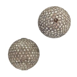 16mm Oxidized Sterling Silver Pave Diamond Round Ball Bead