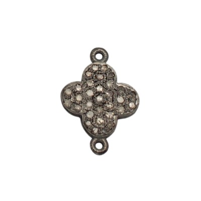 12mm Oxidized Sterling Silver and Pave Diamond 2 Ring Flower Connector