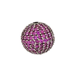 10mm Black/Oxidized Full Pave, No Lines 14K Gold Pave Ruby Round Ball Bead