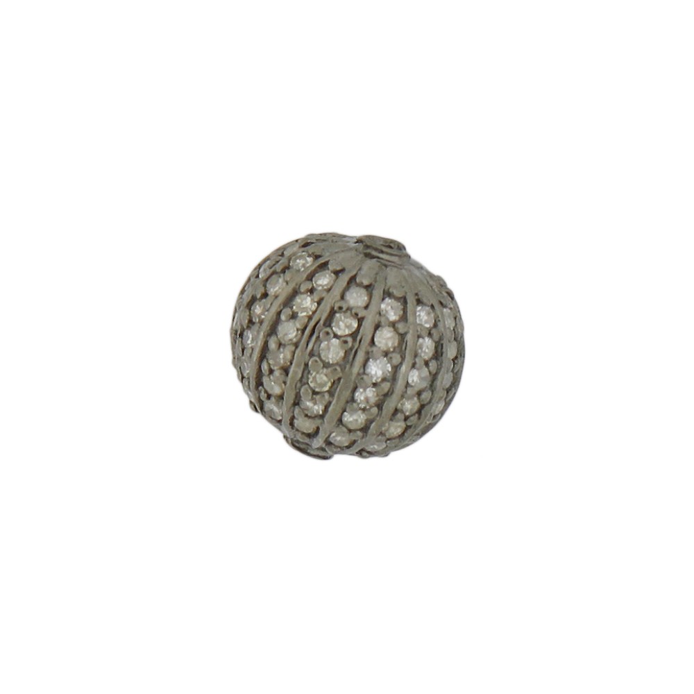 10mm Oxidized Sterling Silver Lined Pave Diamond Round Ball Bead
