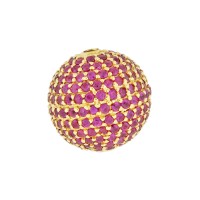 12mm Yellow Full Pave, No Lines 14K Gold Pave Ruby Round Ball Bead