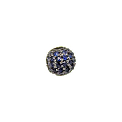 6.0mm Yellow 14K Gold Pave Blue Sapphire Round Ball Bead