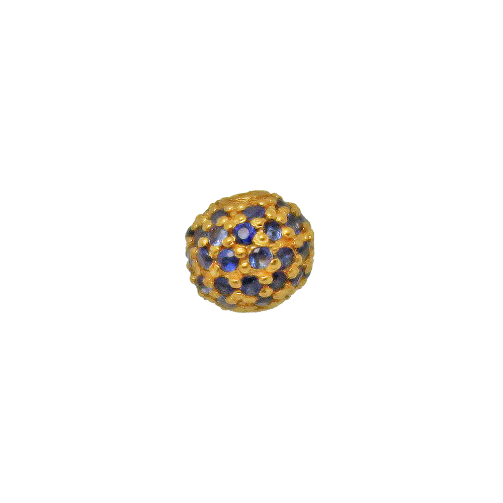 6.0mm Yellow 14K Gold Pave Blue Sapphire Round Ball Bead