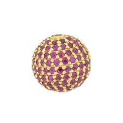 10mm Yellow Full Pave, No Lines 14K Gold Pave Ruby Round Ball Bead