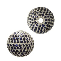 12mm White 14K Gold Pave Blue Sapphire Round Ball Bead