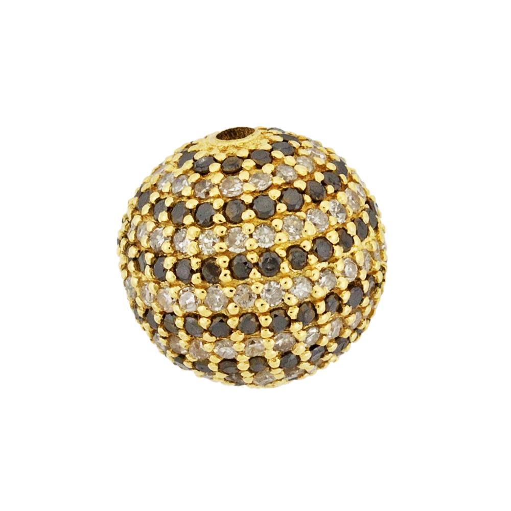 12mm 14K Gold Alternating Black and Champagne Pave Diamond Ball