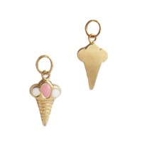 7x10.5mm 14K Gold Ice Cream Charm, White and Pink