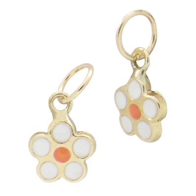 14K Yellow Gold White Petal with Pink Center Enamel Flower Charm