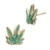 8x9mm 14K Gold Cannabis Leaf Enamel Stud Earring