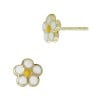 6mm 14K Yellow Gold and Enamel Daisy Flower Stud Earring, White and Yellow