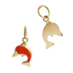 14K Gold 14K Gold Dolphin Charm, Red