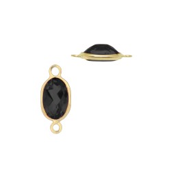Oval Black Spinel 5x7mm 14K Gold Bezel Set 2 Ring Gemstone Connector