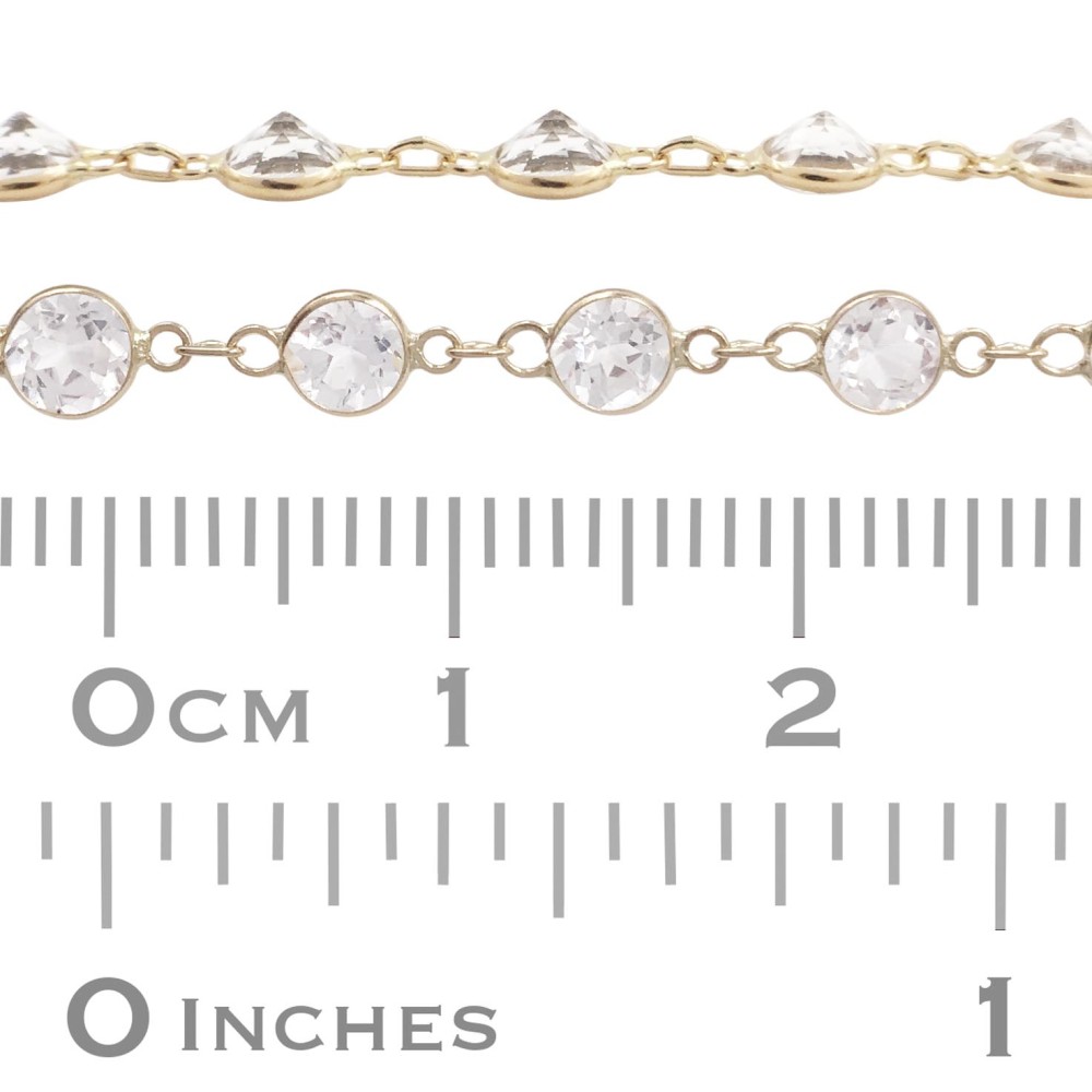 14K Gold White Topaz Jump Ring Connected Bezel Set Chain By Foot