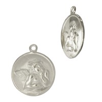 Sterling Silver 17.5mm 1 Ring Angel Cherub Medallion