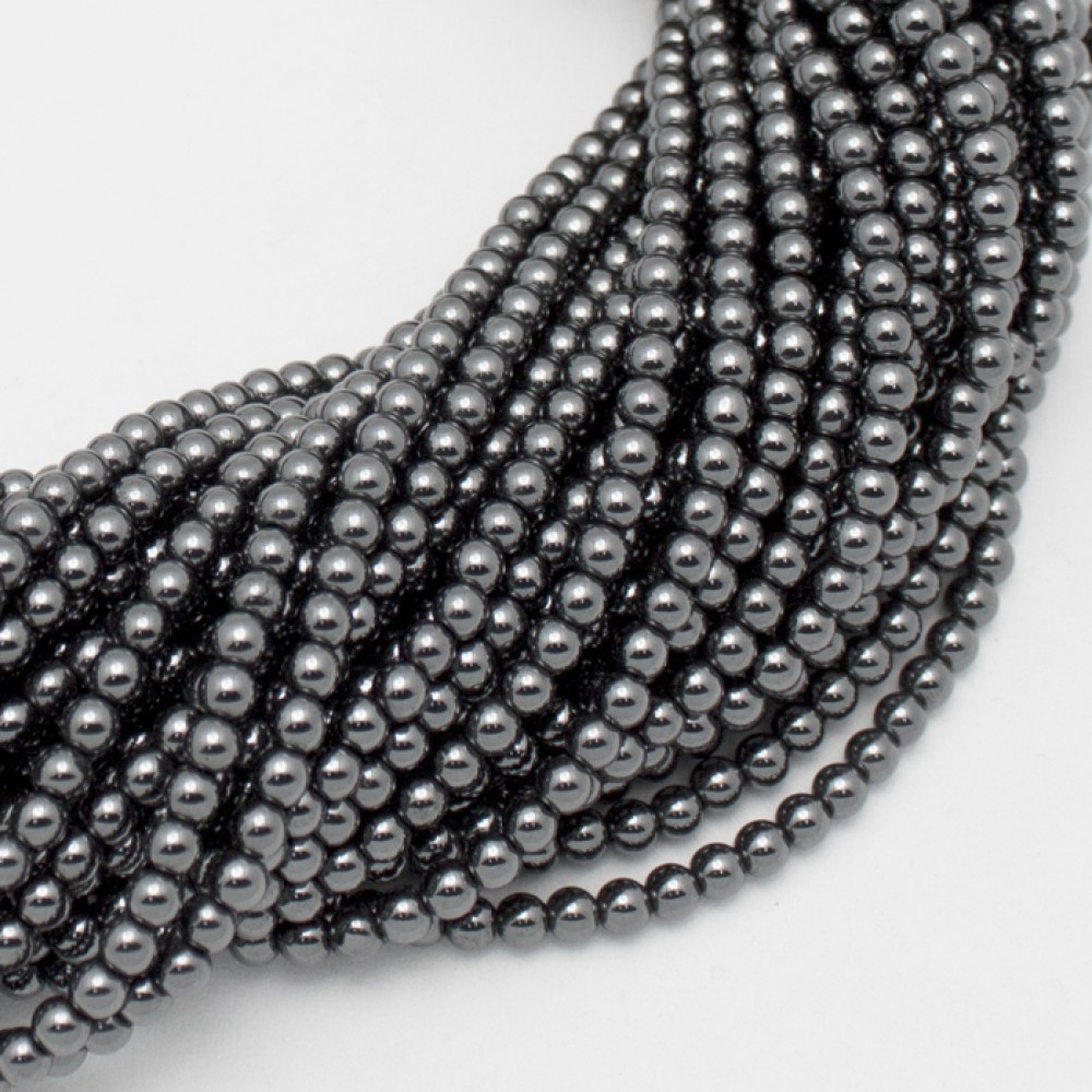 Grey Round Smooth Hematine Beads by Strand