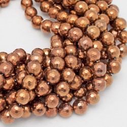 Copper Plated Round Faceted Hematine Beads by Strand
