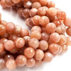 Round Faceted Peach Moonstone Beads by Strand